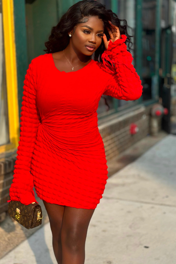 Fine Babe Bubble Mini Dress-Red